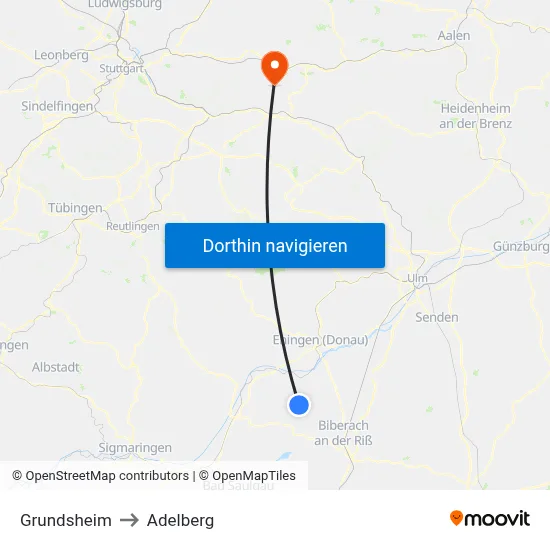 Grundsheim to Adelberg map