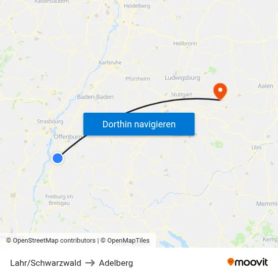 Lahr/Schwarzwald to Adelberg map