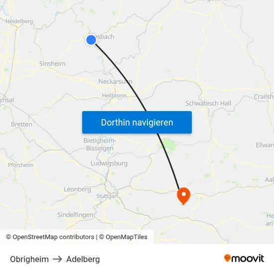 Obrigheim to Adelberg map