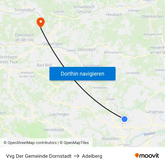 Vvg Der Gemeinde Dornstadt to Adelberg map
