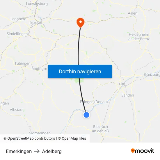 Emerkingen to Adelberg map