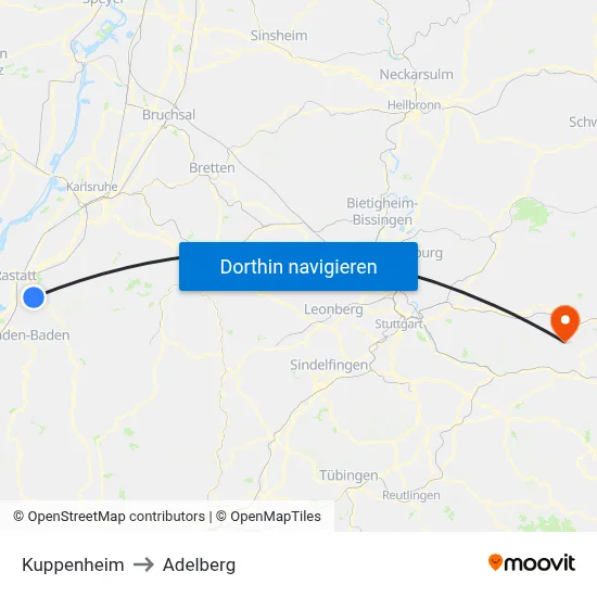 Kuppenheim to Adelberg map