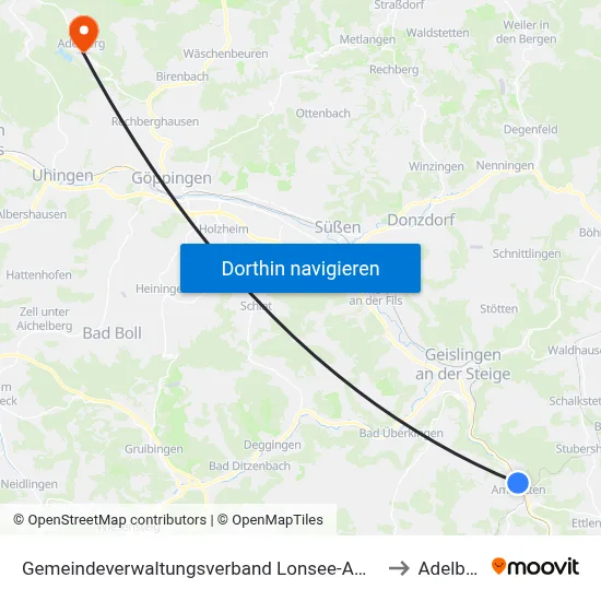Gemeindeverwaltungsverband Lonsee-Amstetten to Adelberg map