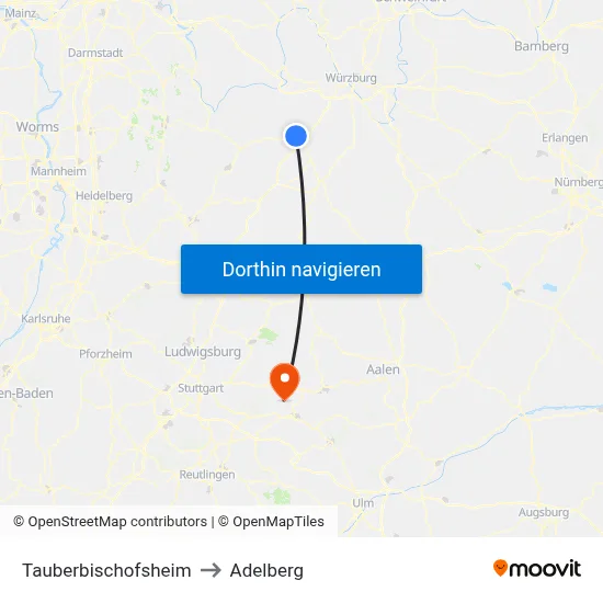 Tauberbischofsheim to Adelberg map