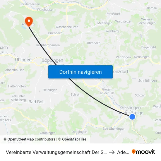Vereinbarte Verwaltungsgemeinschaft Der Stadt Geislingen An Der Steige to Adelberg map