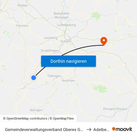 Gemeindeverwaltungsverband Oberes Gäu to Adelberg map