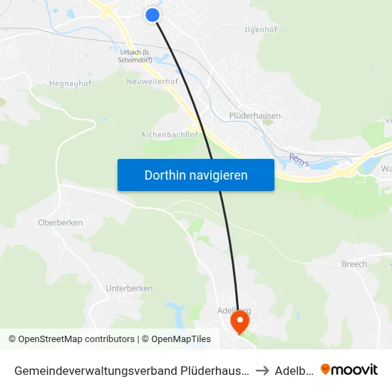 Gemeindeverwaltungsverband Plüderhausen-Urbach to Adelberg map