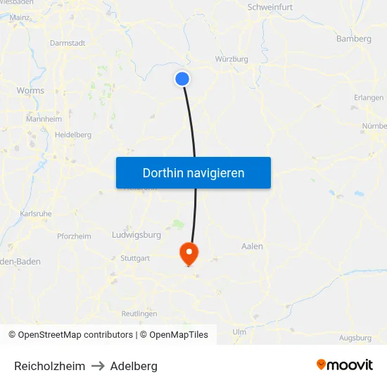 Reicholzheim to Adelberg map