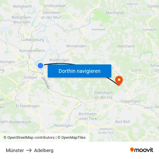 Münster to Adelberg map