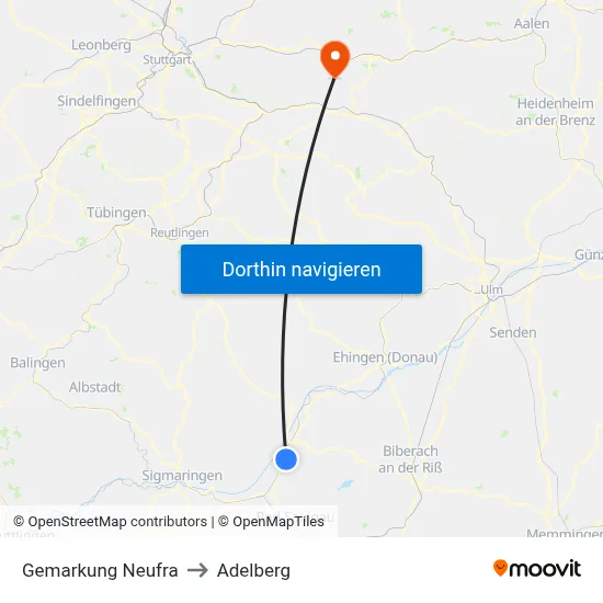 Gemarkung Neufra to Adelberg map