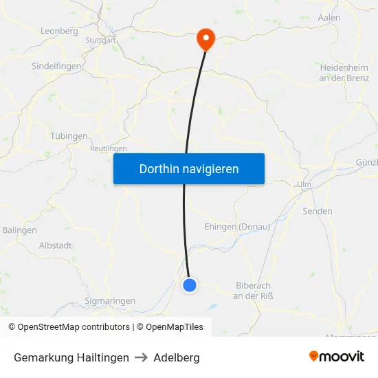 Gemarkung Hailtingen to Adelberg map
