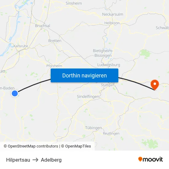 Hilpertsau to Adelberg map