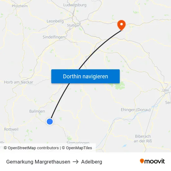 Gemarkung Margrethausen to Adelberg map