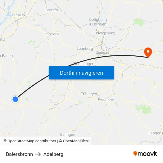 Baiersbronn to Adelberg map