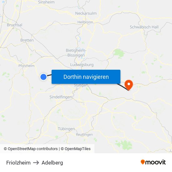 Friolzheim to Adelberg map