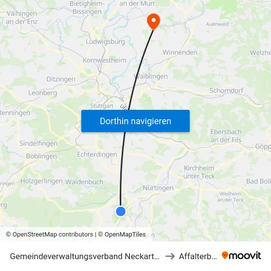Gemeindeverwaltungsverband Neckartenzlingen to Affalterbach map