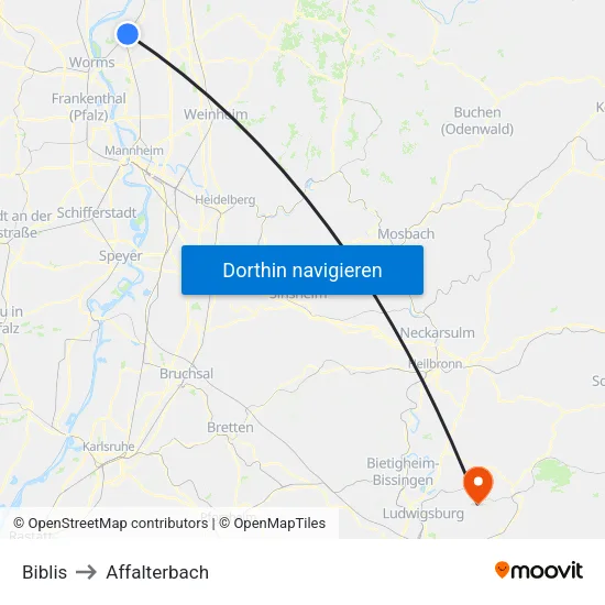 Biblis to Affalterbach map