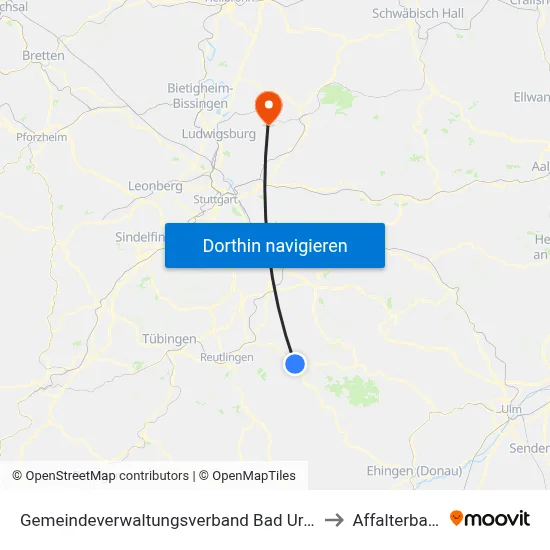 Gemeindeverwaltungsverband Bad Urach to Affalterbach map