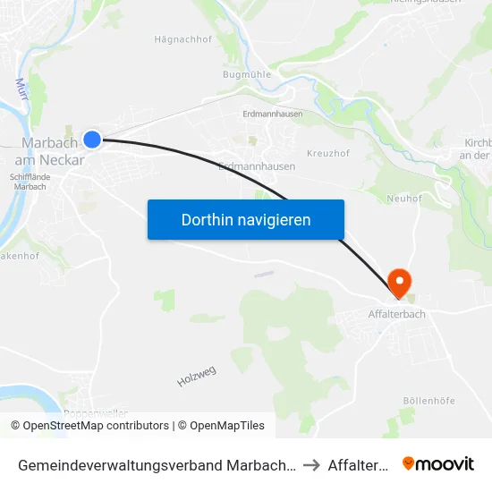 Gemeindeverwaltungsverband Marbach am Neckar to Affalterbach map