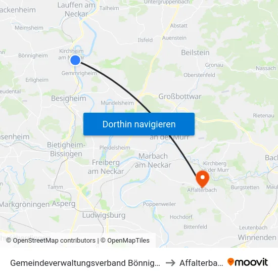 Gemeindeverwaltungsverband Bönnigheim to Affalterbach map