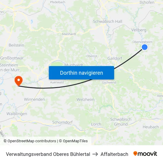 Verwaltungsverband Oberes Bühlertal to Affalterbach map