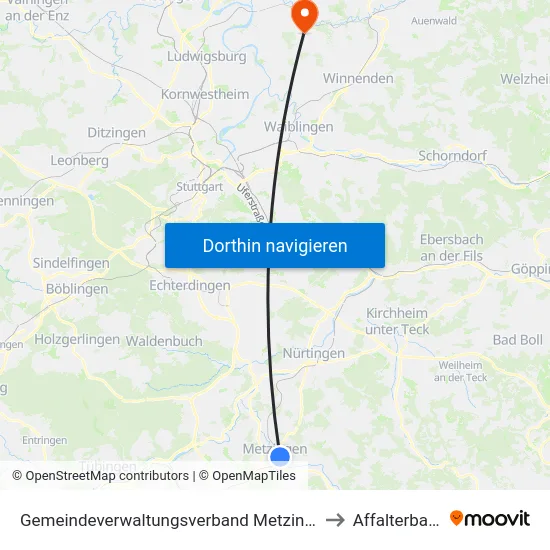 Gemeindeverwaltungsverband Metzingen to Affalterbach map
