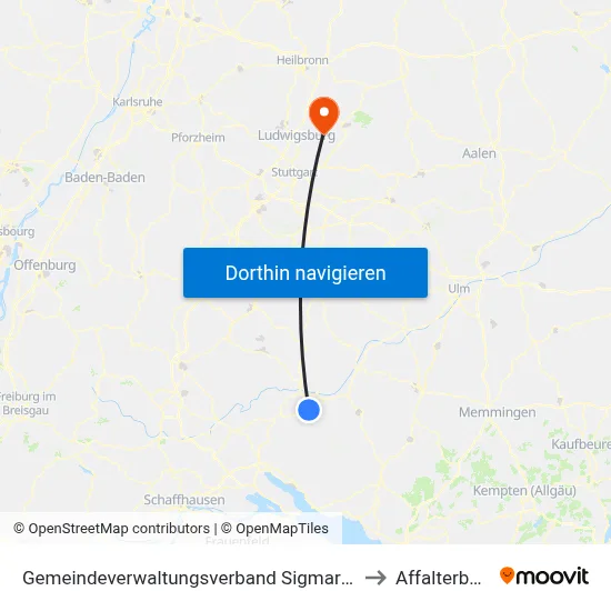 Gemeindeverwaltungsverband Sigmaringen to Affalterbach map
