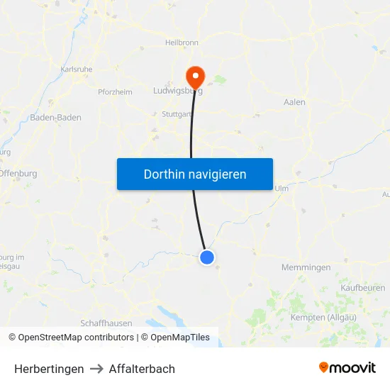Herbertingen to Affalterbach map