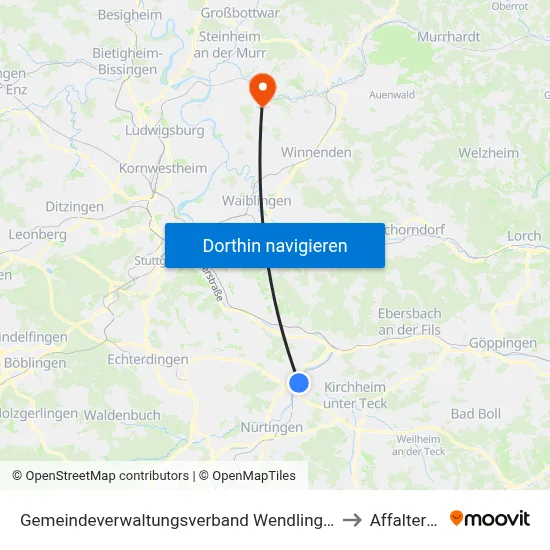Gemeindeverwaltungsverband Wendlingen am Neckar to Affalterbach map