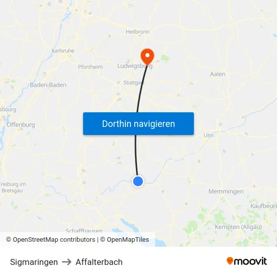 Sigmaringen to Affalterbach map