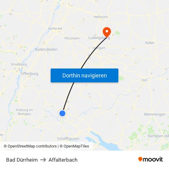 Bad Dürrheim to Affalterbach map