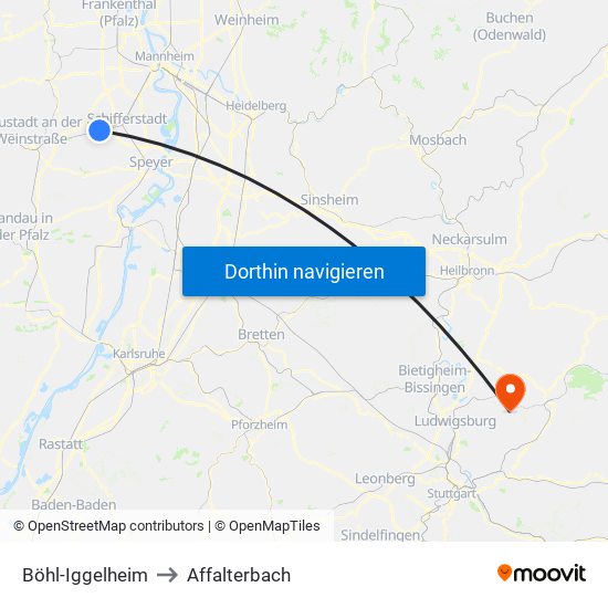 Böhl-Iggelheim to Affalterbach map