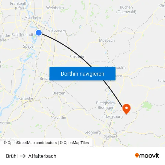 Brühl to Affalterbach map