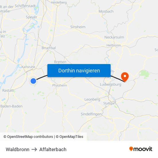 Waldbronn to Affalterbach map