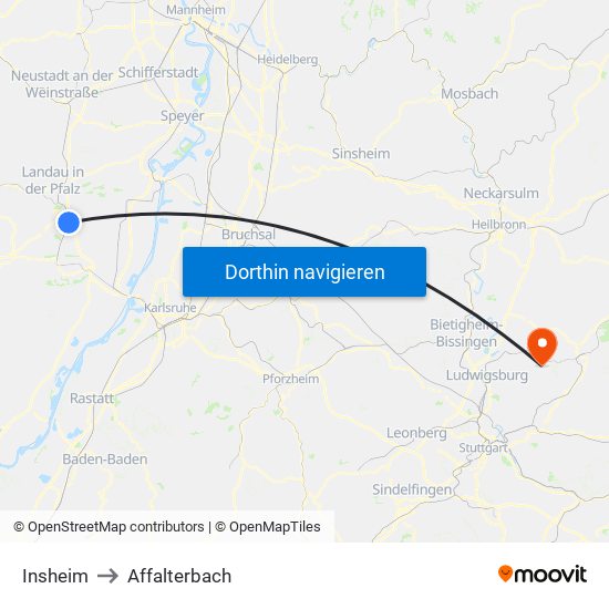 Insheim to Affalterbach map