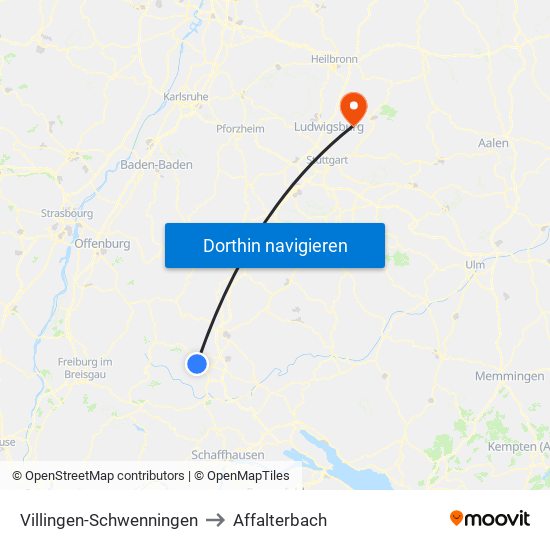 Villingen-Schwenningen to Affalterbach map