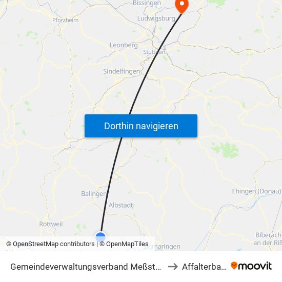 Gemeindeverwaltungsverband Meßstetten to Affalterbach map