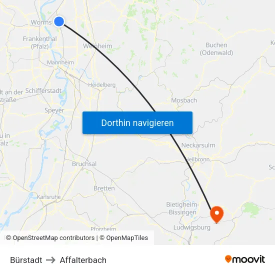 Bürstadt to Affalterbach map