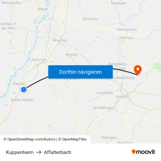 Kuppenheim to Affalterbach map