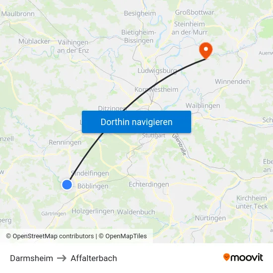 Darmsheim to Affalterbach map