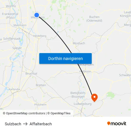 Sulzbach to Affalterbach map