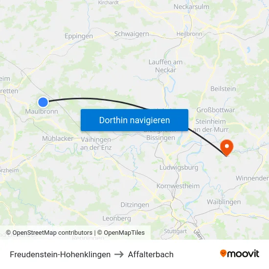 Freudenstein-Hohenklingen to Affalterbach map