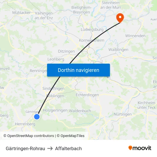 Gärtringen-Rohrau to Affalterbach map