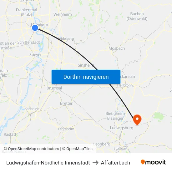 Ludwigshafen-Nördliche Innenstadt to Affalterbach map
