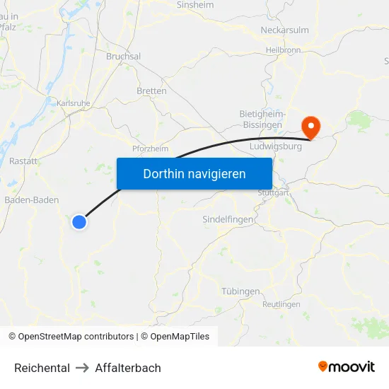 Reichental to Affalterbach map