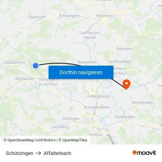 Schützingen to Affalterbach map