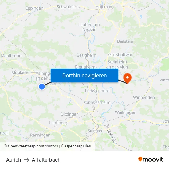 Aurich to Affalterbach map