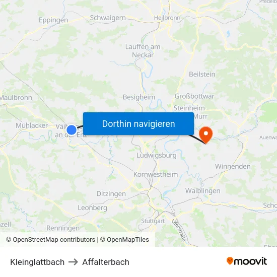 Kleinglattbach to Affalterbach map