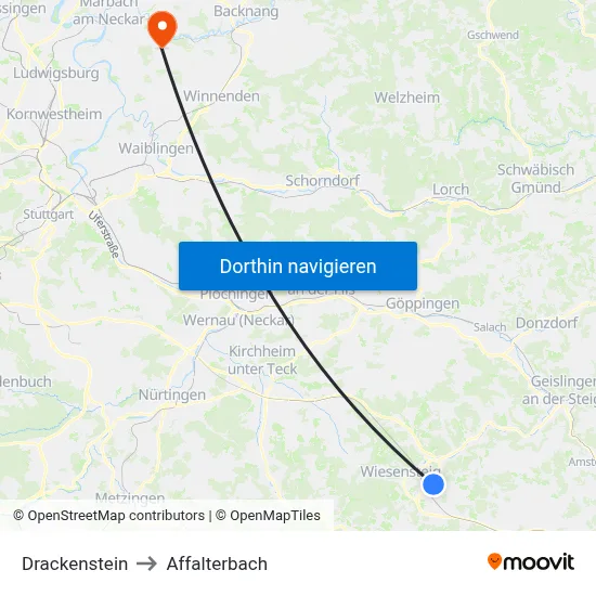 Drackenstein to Affalterbach map