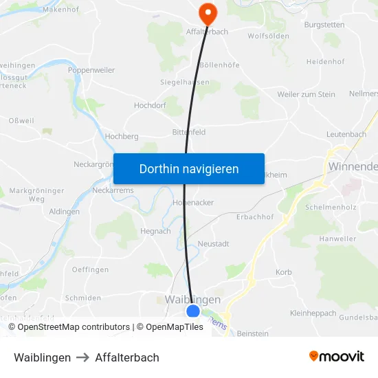 Waiblingen to Affalterbach map
